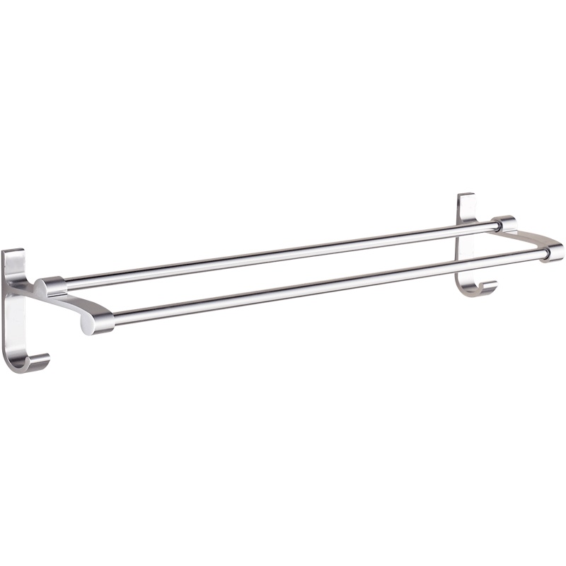 尔沫毛巾杆免打孔卫生间加长浴室凉双杆壁挂毛巾架厕所单杆太空铝