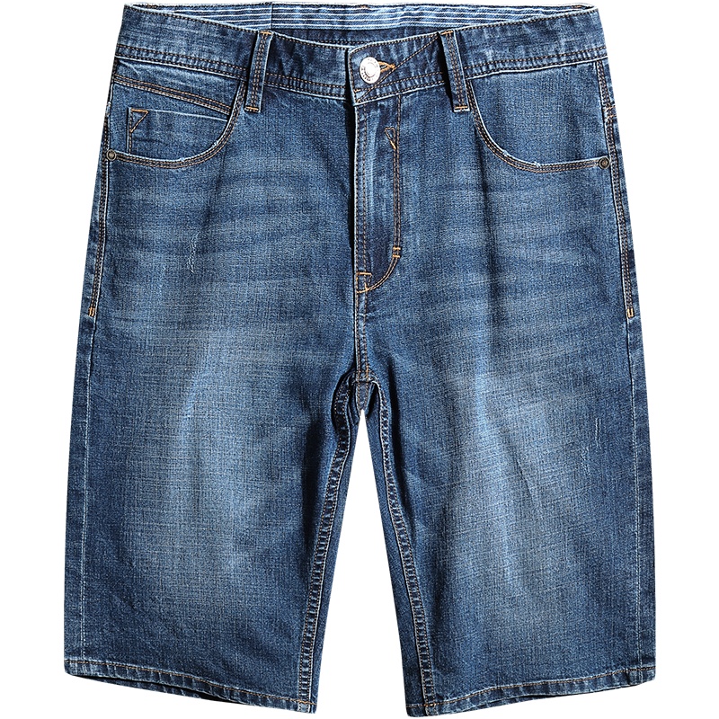 与狼共舞牛仔短裤男夏季新款韩版潮流五分裤男士修身直筒裤子