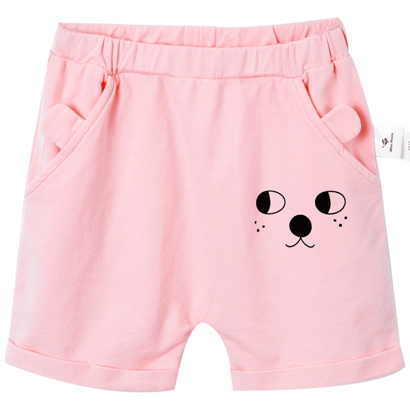 太平鸟童装女童夏装幼童短裤甜美粉色卡通小熊宝宝裤子新款