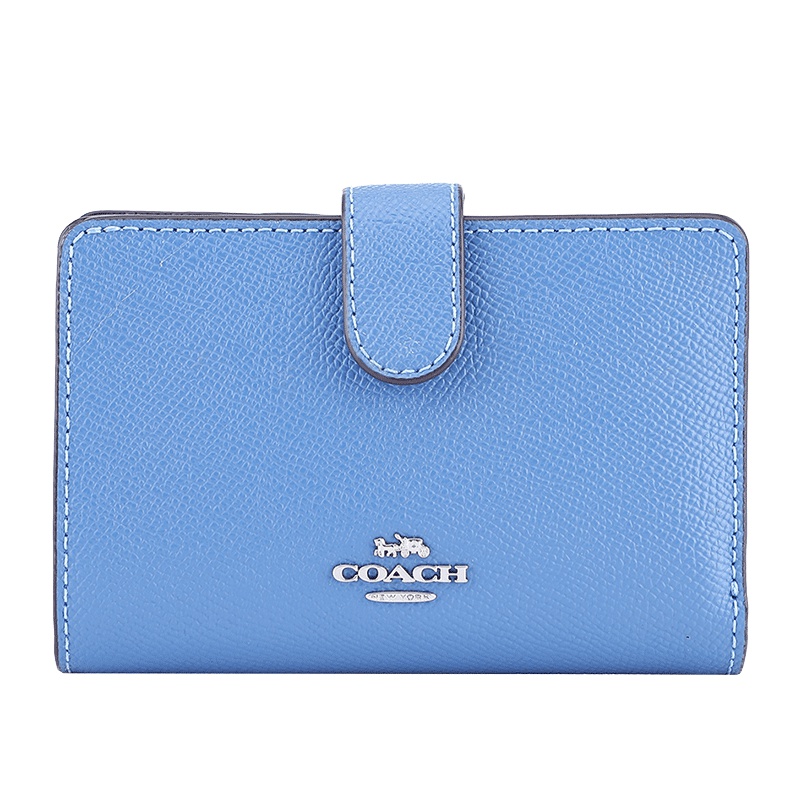 COACH 蔻驰 奢侈品 女士卡其紫色印花人造革短款钱包钱夹