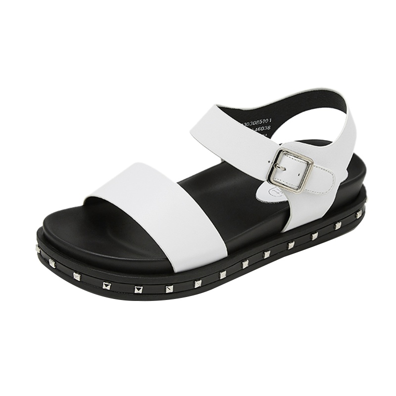 达芙妮夏新款休闲运动凉鞋铆钉厚底平底女凉鞋