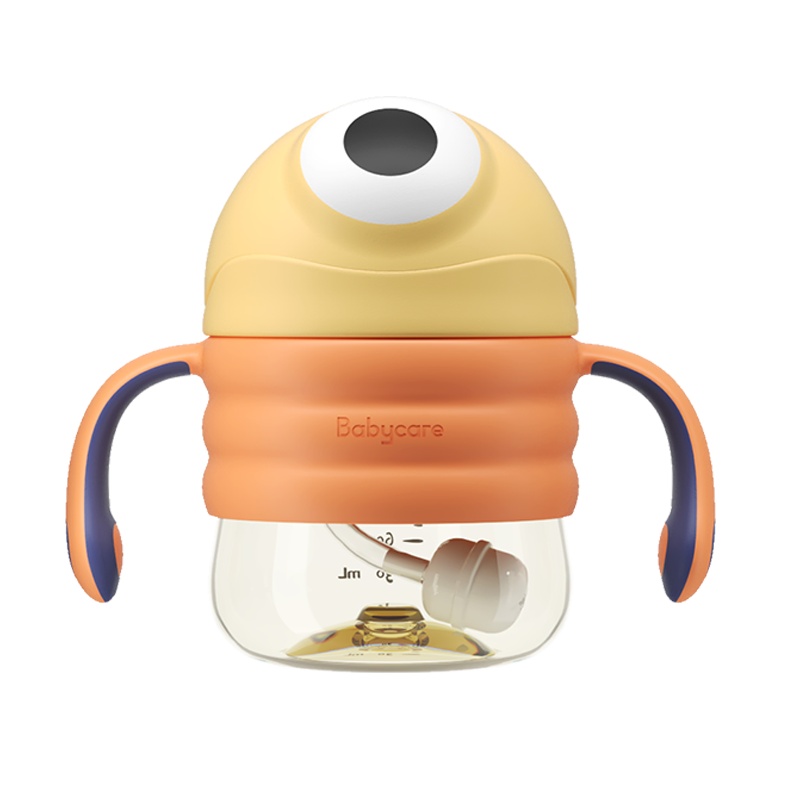 babycare婴儿大眼普迪仔学饮杯宝宝喝奶喝水杯儿童吸管鸭嘴杯两用6个月PPSU-直饮洛克黄220ml