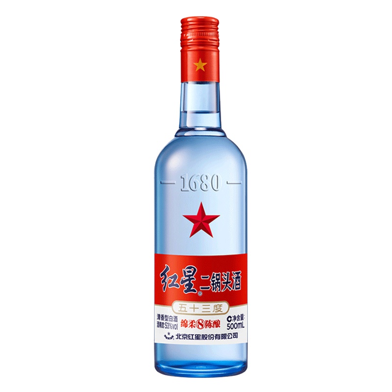 红星二锅头酒 绵柔8纯粮/陈酿 53度500ml 单瓶装高度清香型白酒(新老包装随机发货)