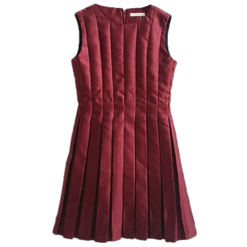 【福利款】拉夏贝尔UlifeStyle初秋韩版时尚百搭纯色圆领无袖百褶裙连衣裙女