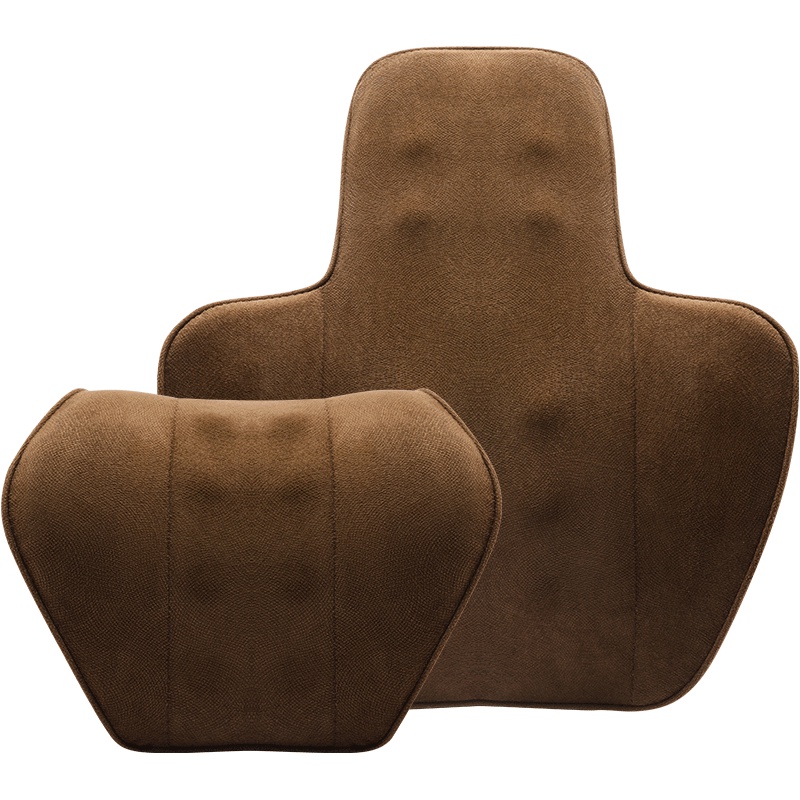 汽车腰靠护腰靠背靠垫腰垫腰枕车靠背垫座椅腰靠头枕四季车用车载-皮革款-头枕腰靠组合（棕色）