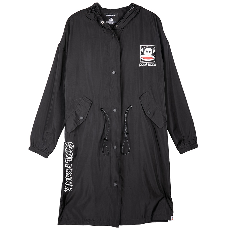 PaulFrank/大嘴猴春秋季新款风衣男生韩版潮流中长款英伦连帽外套 M 黑色