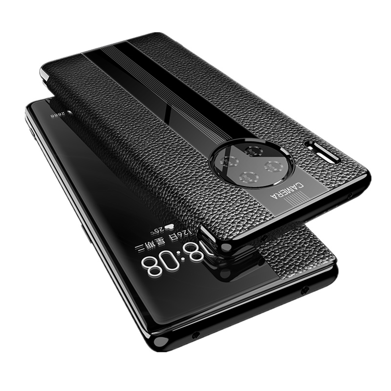 [送钢化膜]高铭宣 华为mate30手机壳p20/p30pro保护套真皮头层牛皮保时捷翻盖式皮套防摔高档限量款m3黑