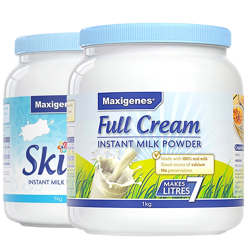 全脂+脱脂组合|Maxigenes美可卓蓝胖子全脂奶粉1kg+蓝妹子脱脂奶粉1kg组合高钙学生奶中老年人澳洲进口高钙