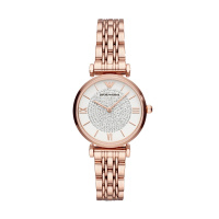 阿玛尼( Emporio Armani)满天星手表 女新款玫瑰金钢制表带镶钻女士石英表轻奢腕表AR11244