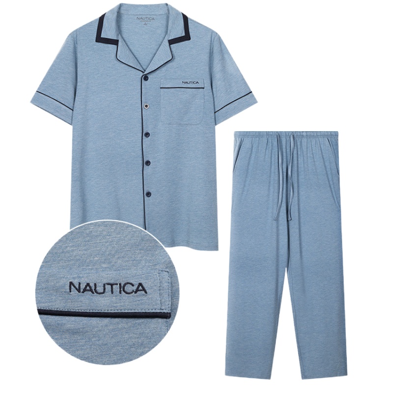Nautica Underwear男士家居服套装棉质亲肤透气内衣睡衣时尚翻领