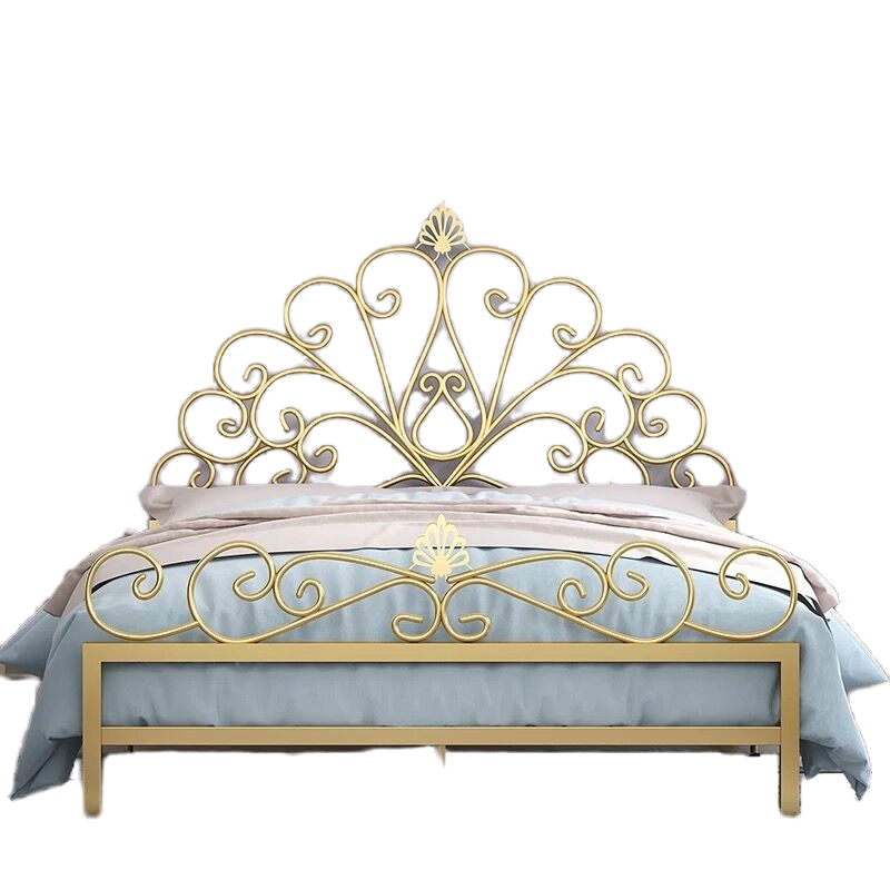 福岗现代简约环保北欧ins网红床轻奢公主铁艺床金色双人床极简1.8米床