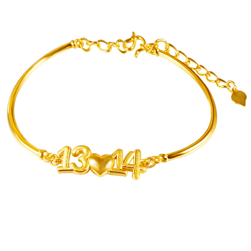 黄金码头3D硬金1314爱心可调节手链情人节足金999手镯子女送爱人