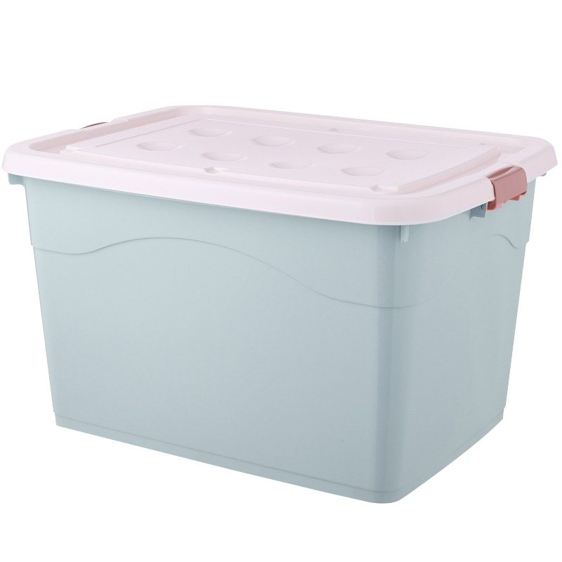 海斯迪克 gnjz-317 带滑轮塑料储物箱 工具箱 彩色收纳箱周转箱整理箱 浅灰蓝50#(47*36*28cm)