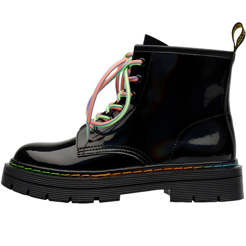 马克华菲真皮马丁靴瘦瘦靴2020新款女秋冬单靴英伦风短靴拼色机车靴子