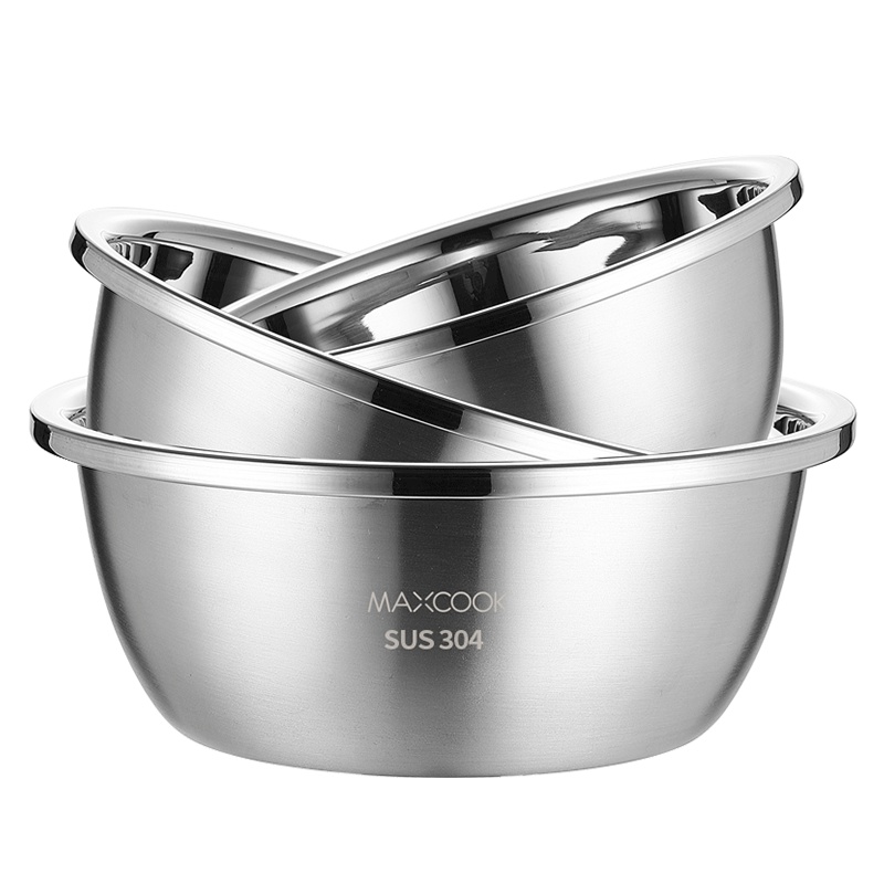 美厨(maxcook)304不锈钢洗菜盆 加大加厚调料盆洗菜盆和面盆味斗套装 不锈钢色洗菜篮 大号三件套MCWA958