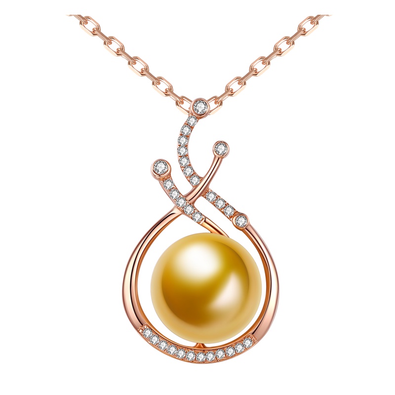 brir佰色传情10-11mm正圆强光海水珍珠南洋金珠吊坠18K金钻石正品