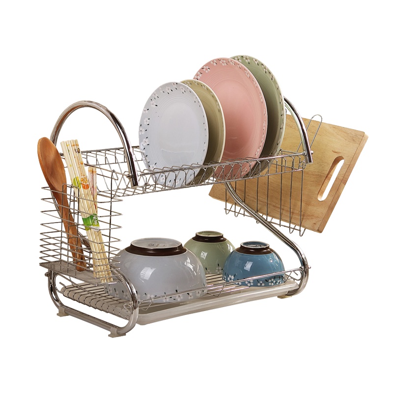 欧润哲 碗碟架 厨房双层S形餐具置物架 家用杯架收纳架沥水架
