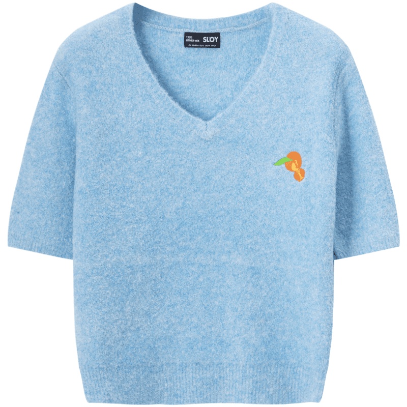 OtherMix橙IP联名毛衣女春季2021年新款v领橘子刺绣春打底针织衫