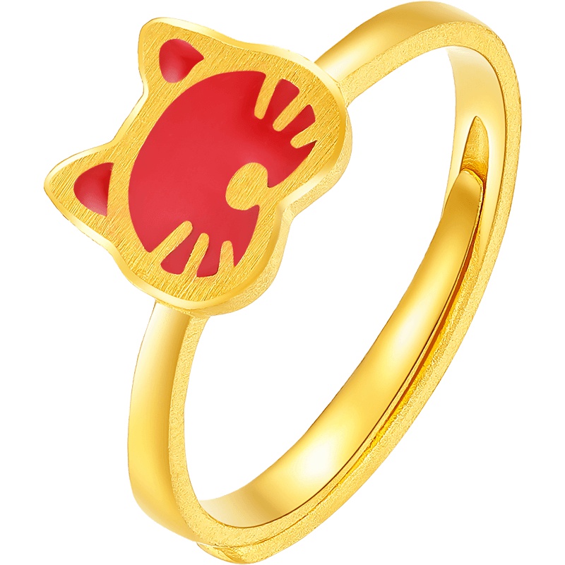 周大生黄金戒指女新款足金可爱猫咪戒指女黄金女戒正品金戒指女足金戒指女戒黄金饰品 女士珠宝首饰