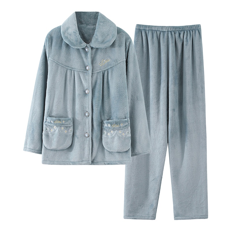 猫人珊瑚绒睡衣女秋冬加厚保暖中年妈妈法兰绒家居服中老年套装