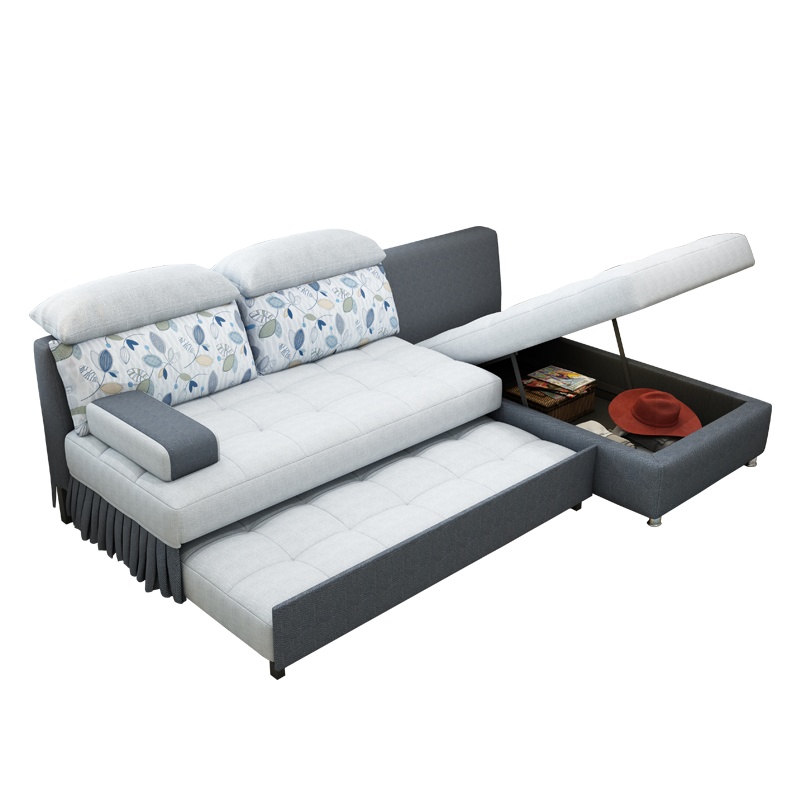 适图 乳胶羽绒布艺沙发床可折叠客厅简约现代多功能可拆洗简易推拉大小户型布艺沙发组合储物两用双三人沙发转角布沙发整装家具