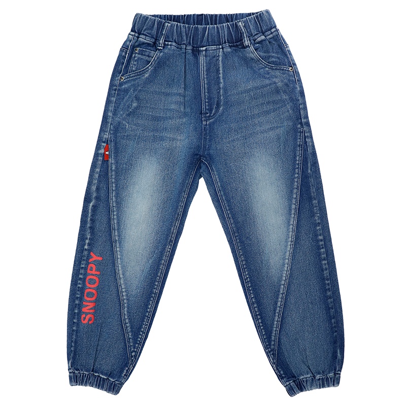 Snoopy史努比男童牛仔裤子春秋款休闲宽松长裤中大童时尚儿童长裤 黑色 S2034304
