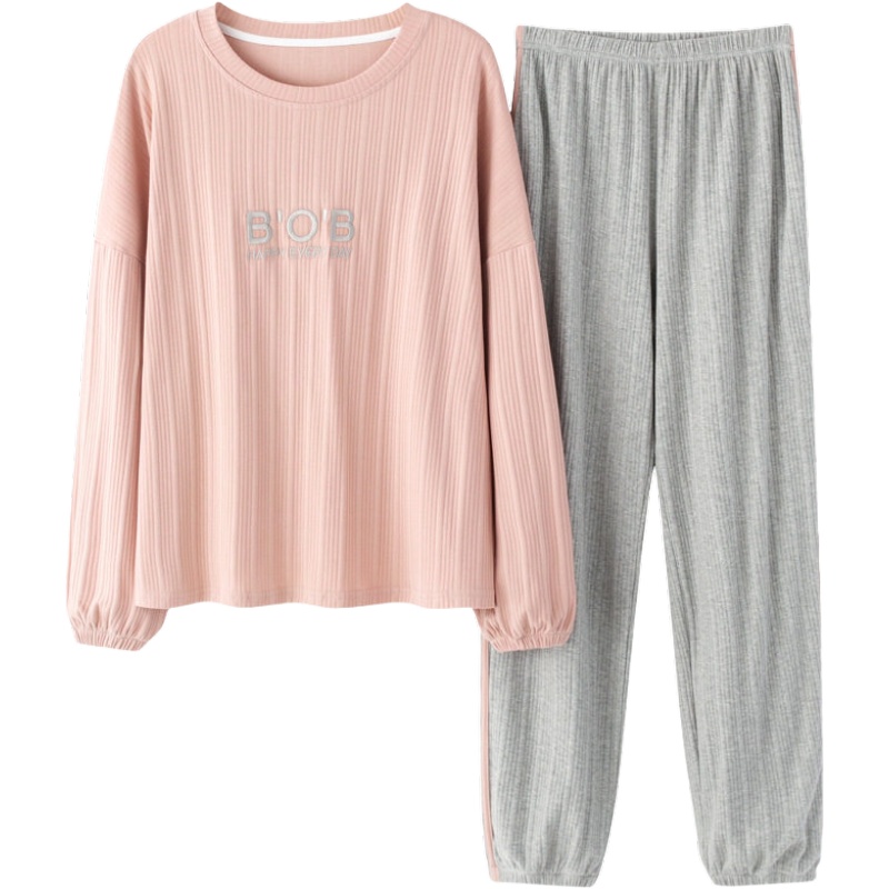 俞兆林情侣套装纯棉罗纹秋冬套头休闲简约全棉长袖男女士情侣家居服