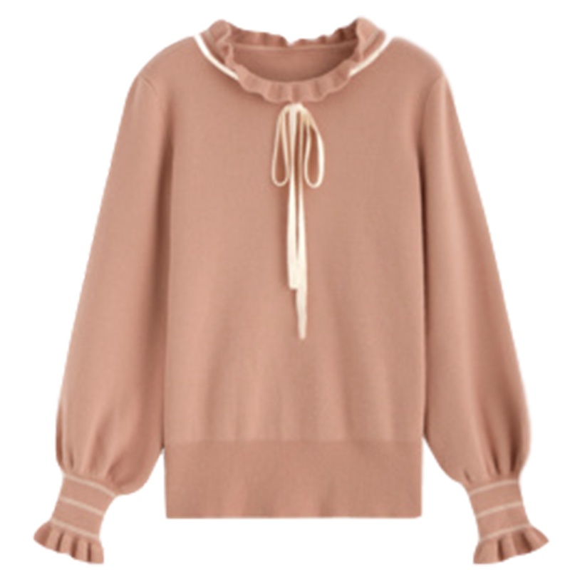 拉夏贝尔荷叶边长袖法式打底毛衣女士2019秋冬新潮款韩版宽松套头针织上衣709D5011_888 S 修容色