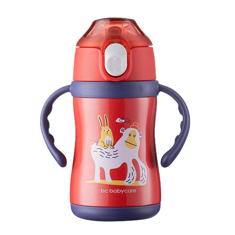 babycare儿童保温杯带吸管防摔外出携带宝宝喝水杯子婴儿保温水壶 保温用品潘纳斯小猴 240ML