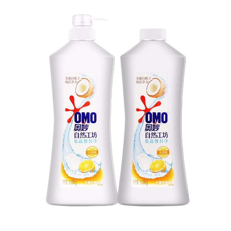 奥妙柠绿茶薄荷清香自然工坊果蔬餐具净1.08kg*2瓶 绿茶薄荷 企业定制