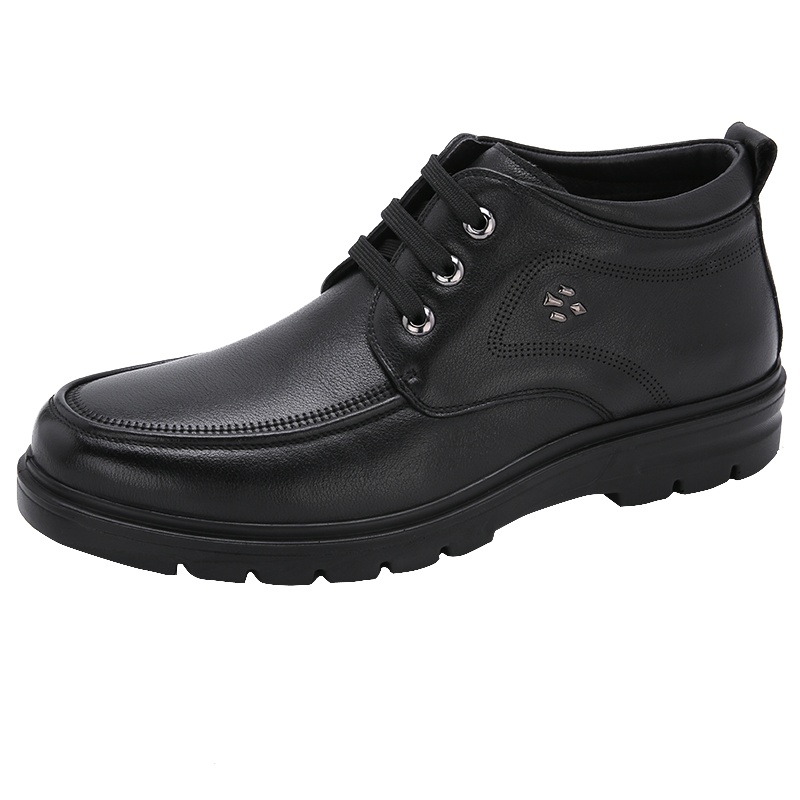 木林森男鞋真皮高帮鞋子系带青年冬季加绒保暖休闲皮鞋男时尚百搭