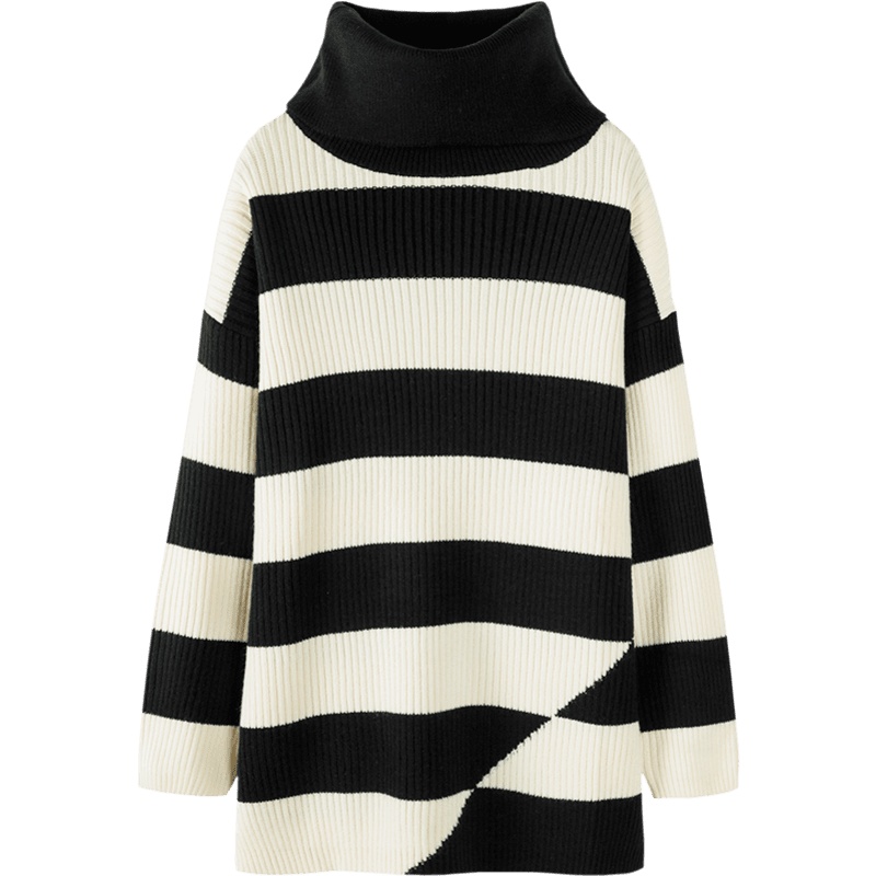 森马毛衣女2019冬季新款韩版条纹针织衫慵懒风宽松套头高领打底衫