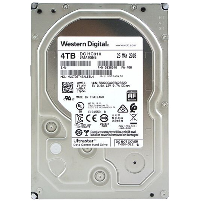 西部数据（WesternDigital）4TB HC310 (企业数据存储｜550TB负载/年｜200万小时/MTBF)HUS726T4TALE6L4