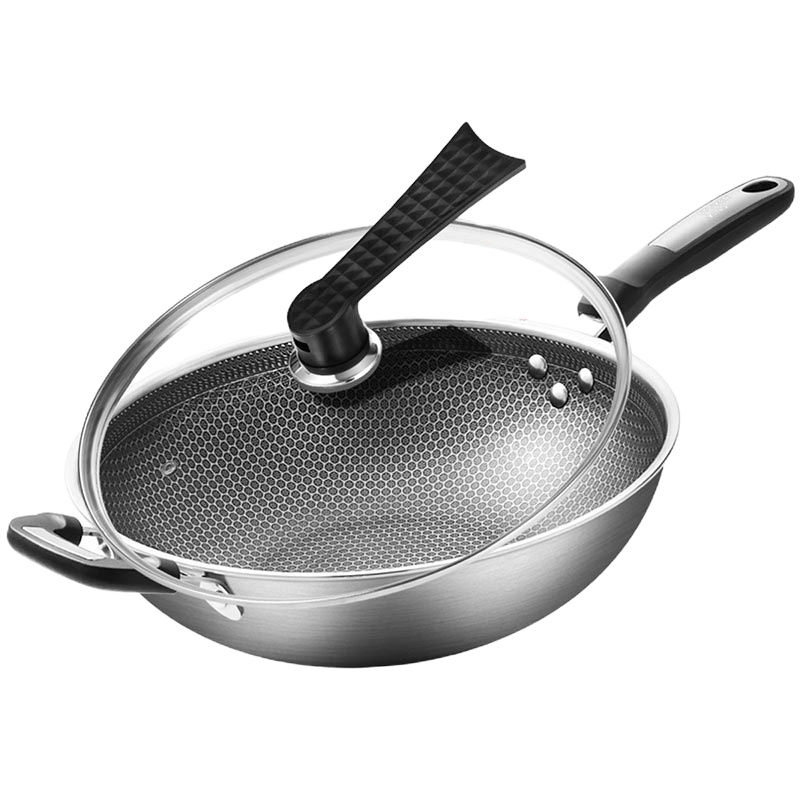 新功 304不锈钢不粘锅炒锅 32cm 明火电磁炉通用
