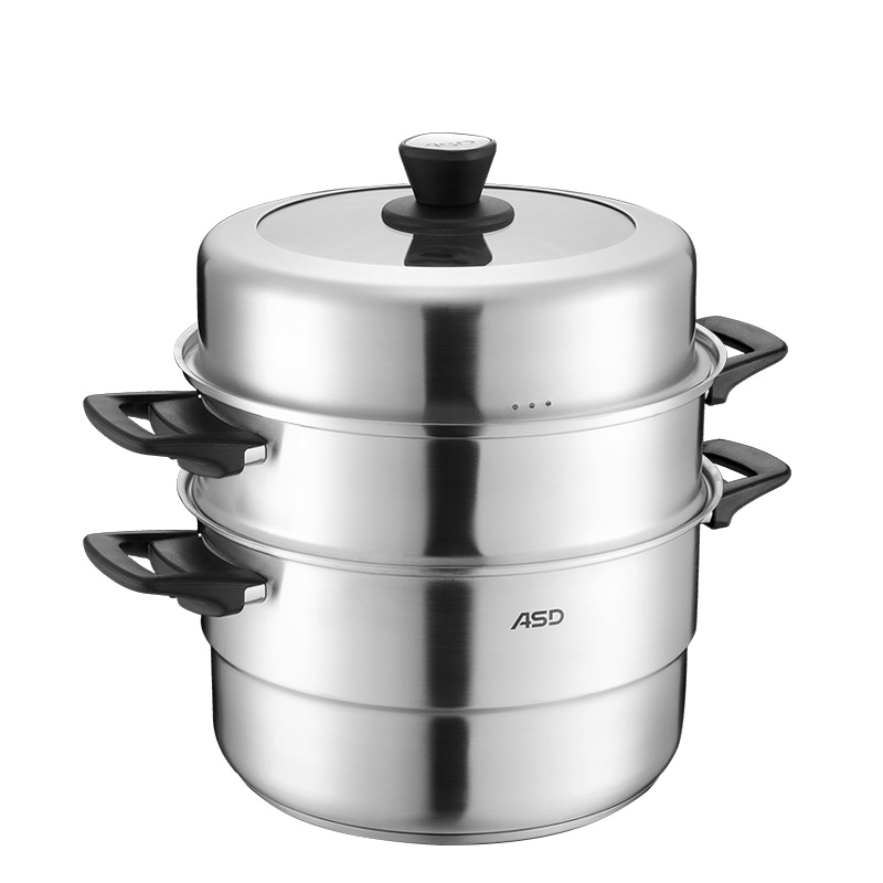 爱仕达(ASD) 蒸锅 34CM 复底不锈钢 带蒸笼蒸屉 明火电磁炉通用 可作三层双层蒸锅QN1534