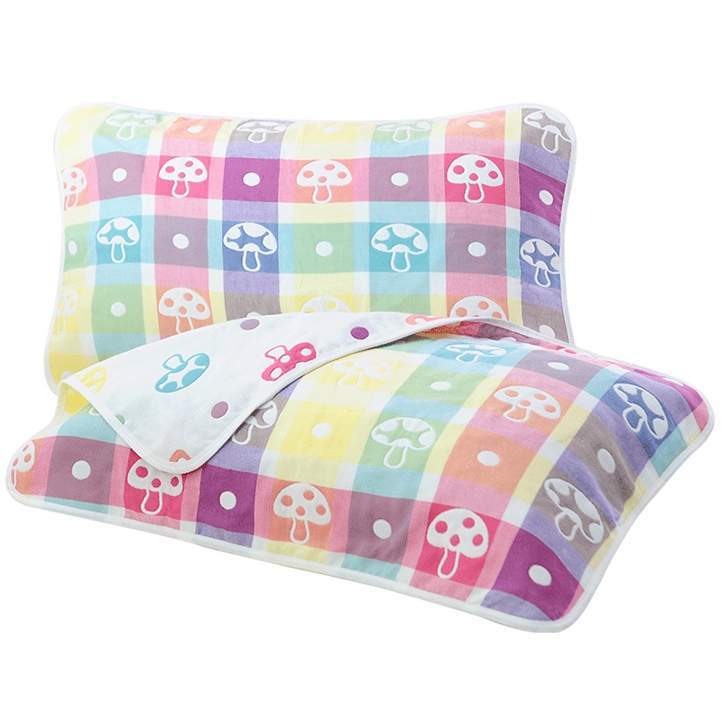 竹之锦 枕巾 纯棉纱布枕巾一对装 高档成人枕巾 全棉透气双面枕巾 蘑菇 50×80cm