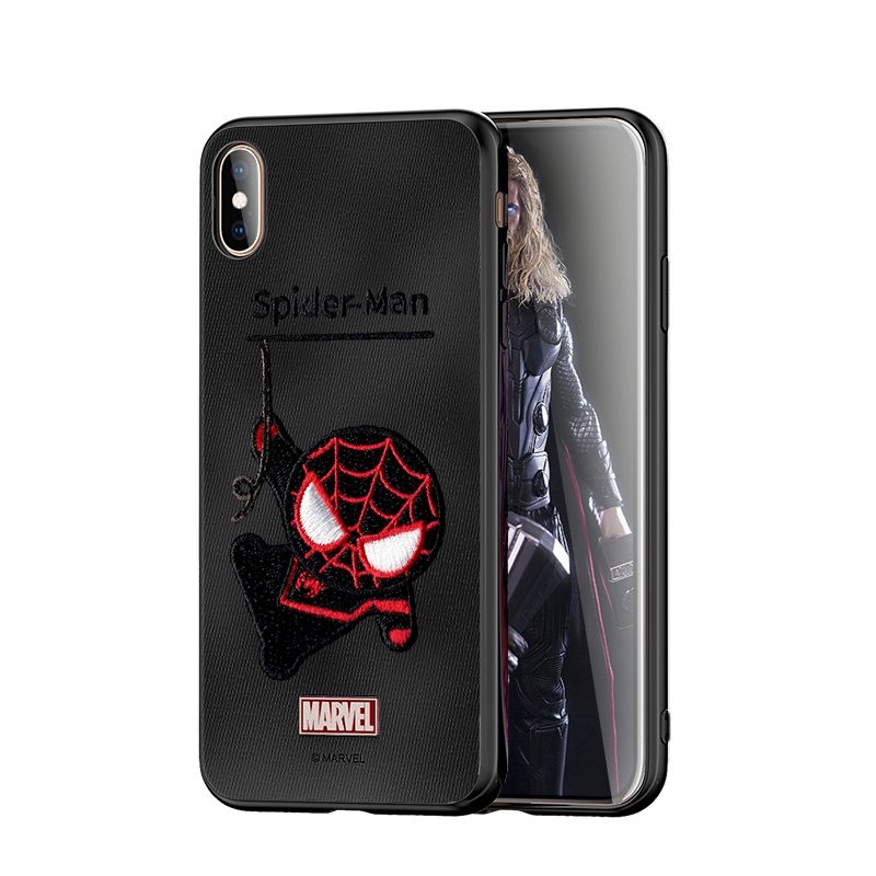 ESCASE 苹果xsmax手机壳iPhonexsmax保护套卡通动漫硅胶软边全包防摔布艺刺绣工艺漫威正版黑色蜘蛛侠