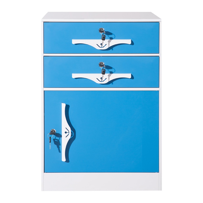 [一鹏]活动柜文件柜 二斗一门白框蓝门款落地式资料柜床头柜 书房桌下柜