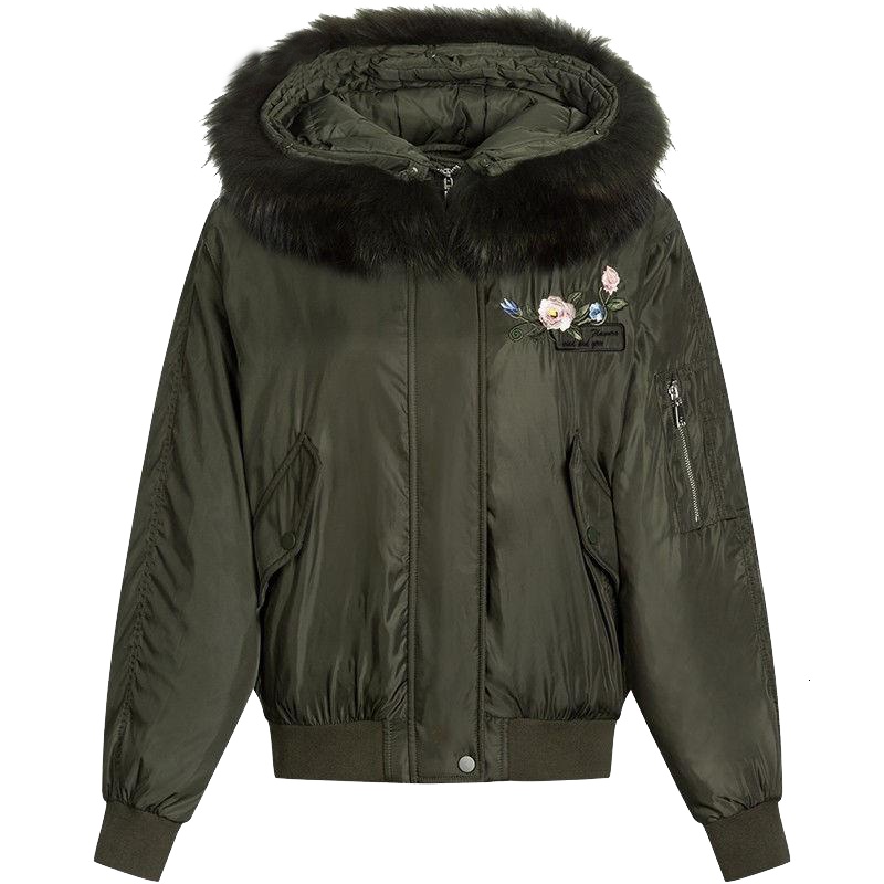 拉夏贝尔轻薄羽绒服女短款大毛领可拆连帽韩版短夹克显瘦10013722