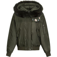 拉夏贝尔轻薄羽绒服女短款大毛领可拆连帽韩版短夹克显瘦10013722