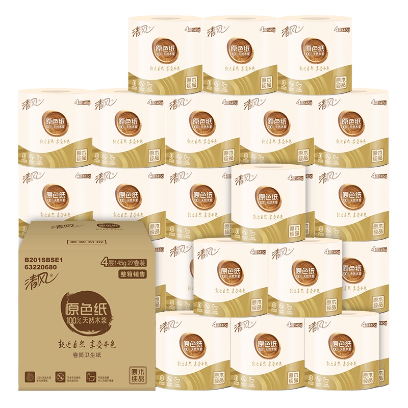 清风 卷纸 原色纸 4层145克27卷有芯卷纸 卫生纸