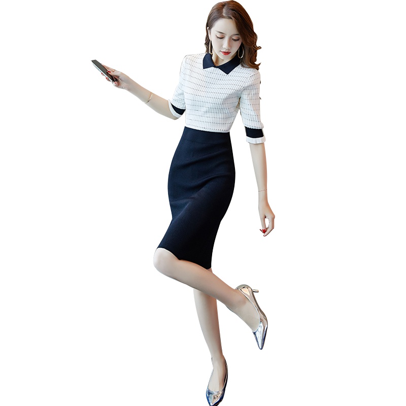 丝柏舍2019秋装女韩版时尚包臀拼接中长连衣裙S93T4007L