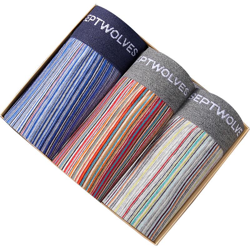 七匹狼柔顺棉氨3条盒装男士明筋短裤头青少年男式平角裤底裤男士内裤男