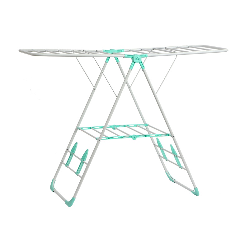 欧润哲 晾衣架 双翼粉绿款 落地室内阳台晒被架 婴儿尿布晾晒架多功能洗晒用品