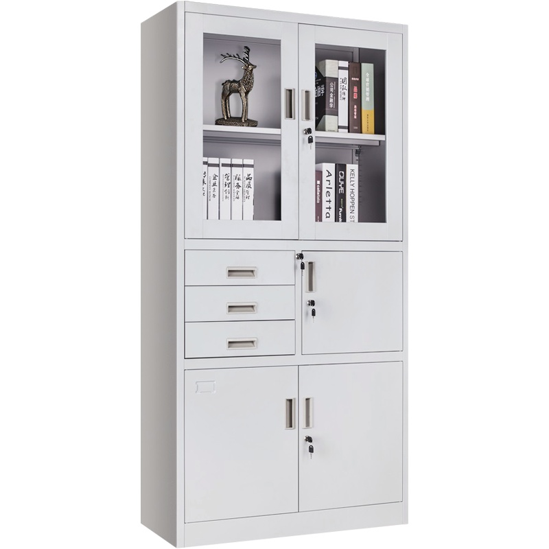 震海 文件柜办公柜 左三斗器械柜档案资料柜灰白色 钢制加厚办公室财务会计柜带锁铁皮柜子