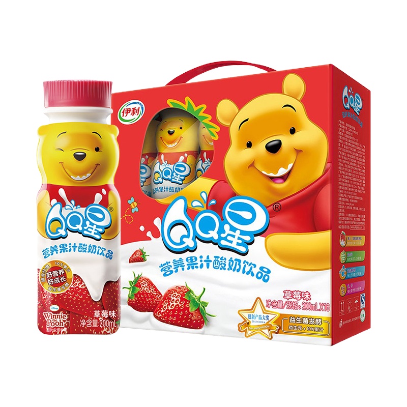 5月 伊利QQ星营养果汁酸奶饮品草莓味200ml*16瓶整箱