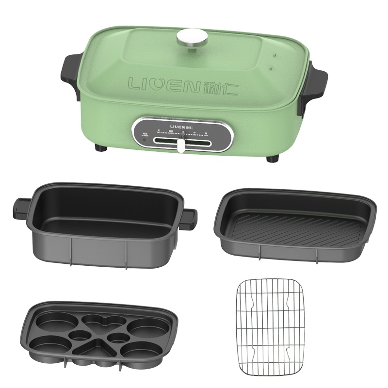 利仁(Liven)电火锅家用多功能料理锅电煮锅涮烤一体多用锅烤肉锅5L黄金容量1300W功率早餐机四档火力可调M-8