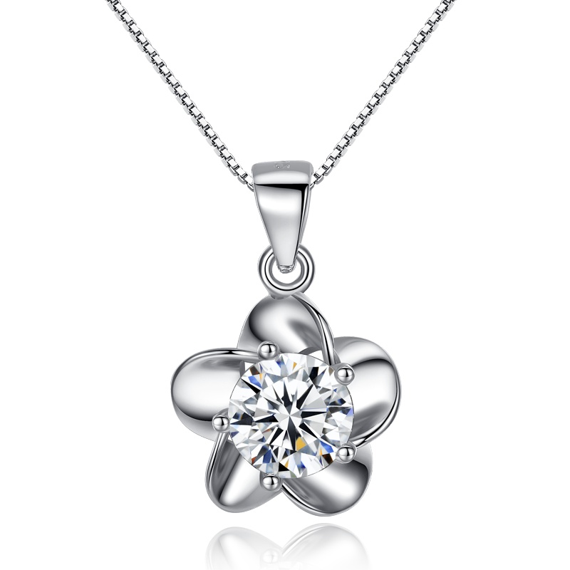 银斯妮S925银项链女锁骨链女生日韩版五角梅花银饰品吊坠礼物