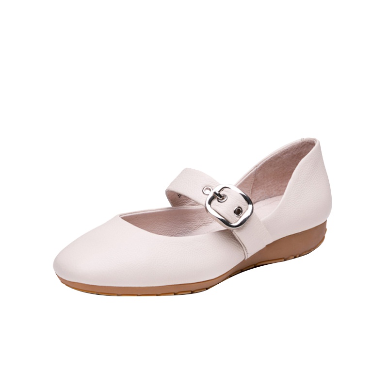 奥康(AOKANG)女鞋新款纯色圆头平跟休闲单鞋女士休闲皮鞋 妈妈鞋