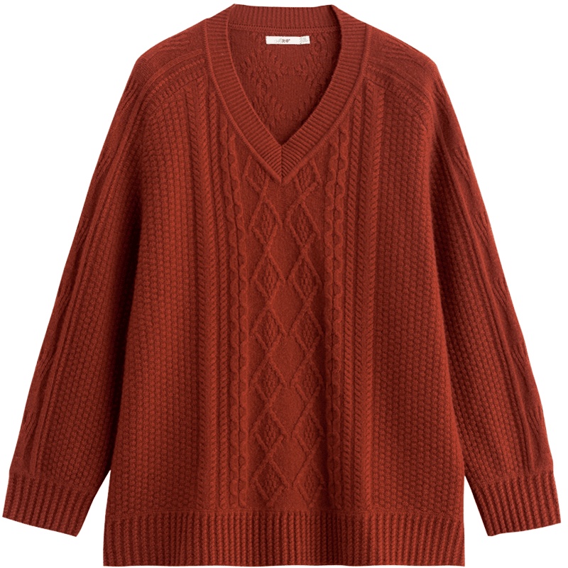 茵曼2018秋装新款V领提花复古文艺宽松套头女【1883272707】